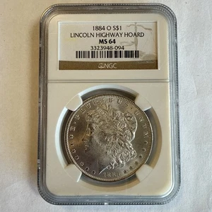 1884 O Morgan $1 NGC Certified MS64 Lincoln Highway Hoard Silver Dollar Coin - Picture 1 of 5
