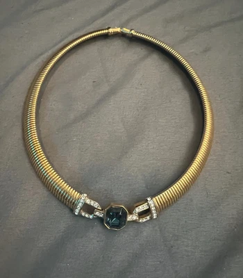 Collar Gargantilla Christian Dior Tono Dorado Azul/Aquamarina Cristal Facetado Joyería Foto 1 de 4