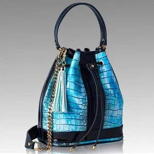 Marino Orlandi Designer Bucket Purse Tote Bag Maldives Blue Croc Leather Handbag - Picture 1 of 8
