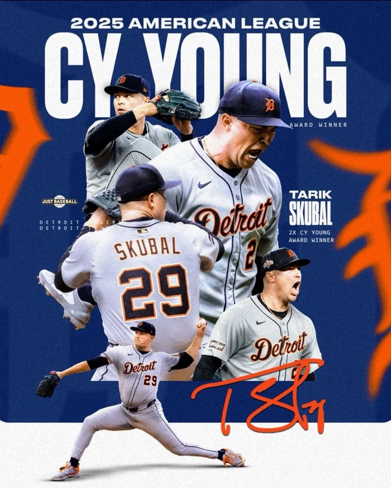 8x10 Photo TARIK SKUBAL Detroit Tigers 2024/2025 Cy Young Pitcher back to back - Image 1 of 1