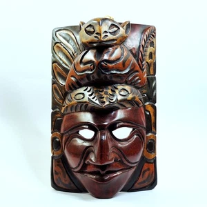 Hand Carved Wood Totem Mask with Animals Mayan Aztec Culture - Nicely Done - Picture 1 of 17