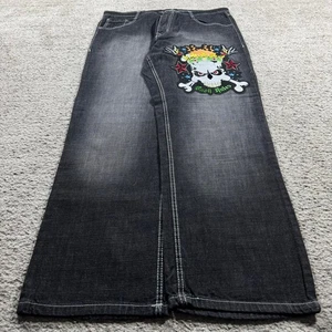 NWT Grunge Punk Baggy Wide Leg Y2K 2000’s NYC Skater Black Washed Denim Jeans - Picture 1 of 7