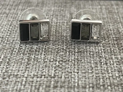 Touchstone Crystal Swarovski Post Earrings Monochromatic Crystal Black Grey - Image 1 of 4