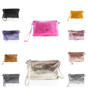 Damen Metallic Echtleder Clutch Umhängetasche Schultertasche Elegant Handtasche - Bild 1 von 14