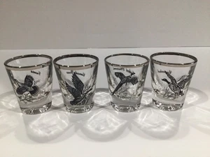 4er Set Vintage Canvasback Ente Schnapsgläser Silberrand 2,5" - Bild 1 von 4
