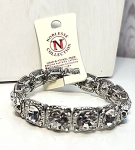 Klar Strass Silberfarben Stretch Armband Statement Neu mit Etikett - Bild 1 von 4