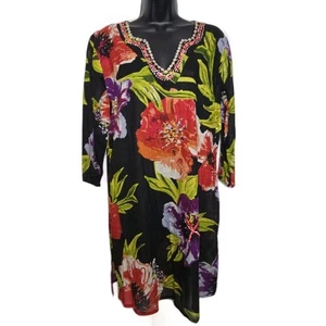 CZ Swimsuit Cover Up poppy long tunic top size S beaded shirt beach pool - Picture 1 of 8