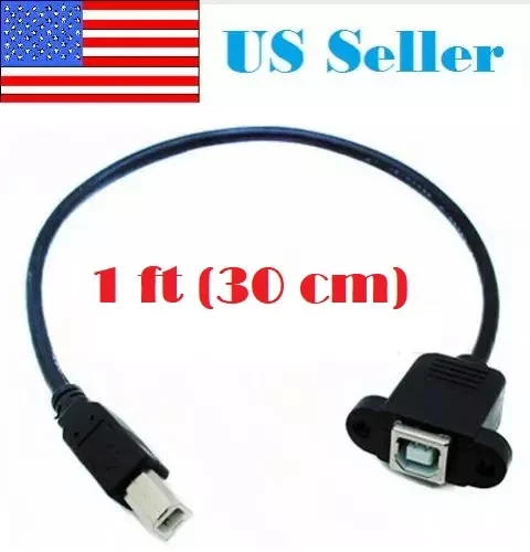 USB 2.0 B Female Socket Panel Mount To B Male Printer Extension Cable 30cm 1ft - Image 1 of 1