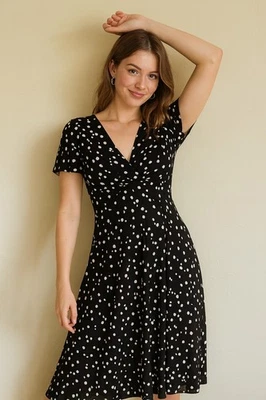 Vestido Babydoll Chaps Mujer Pequeño Negro Lunares Retro Coqueto Femenino Elegante Foto 1 de 4