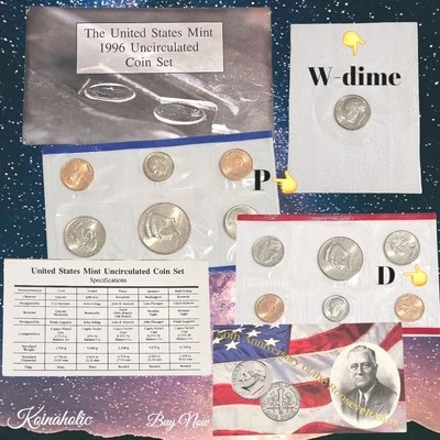 1996 US Mint Uncirculated Set P & D Mints With W Dime 11 Coin Set, From Storage  - Image 1 of 4