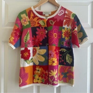 Cárdigan suéter multicolor Susan Bristol Y2K para mujer mediano floral retazos - Imagen 1 de 7