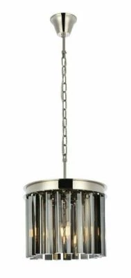 Chandelier Light Fixture Polished Nickel and Silver Shade Crystal Pendant 12" - Image 1 of 4