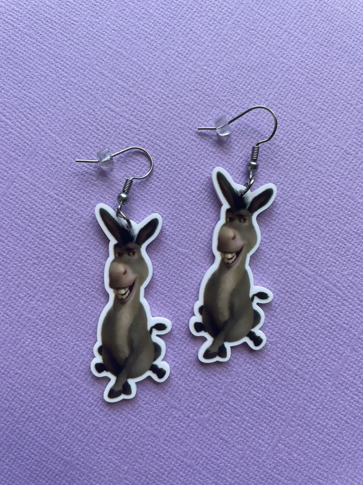 Cartoon Donkey Resin Dangle Earrings, Surgical Stainless Steel Hooks, Teacher - image 1 of 1
