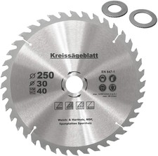 Kreissägeblatt für Holz Ø250 x30mm+2 Reduzierringe 16/20mm Z=40 HM Holzsägeblatt
