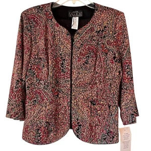 NWT Alex Evenings Paisley Jacket Full Zip PM Multicolor Paisley Metallic Lined - Picture 1 of 14