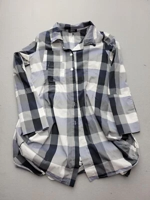 Cómodo top para mujer EE. UU. mediano azul/gris con botones manga larga algodón a cuadros Foto 1 de 4