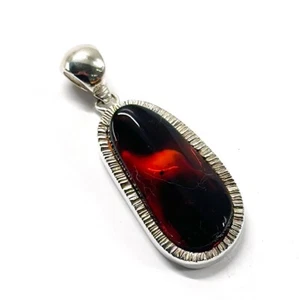 925 Solid Sterling Silver Real Cognac Baltic Amber Designer Pendant 2 in 14 g - Picture 1 of 3