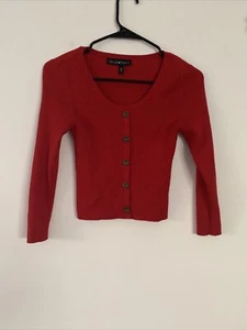 Derek Heart  Red  Cropped Button Front Sweater Long Sleeve M. - Picture 1 of 8