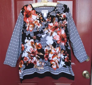 AUSVERKAUF Alfred Dunner Top XL Burnt Orange Floral Messing Dekor Maschinenwäsche EUC - Bild 1 von 7