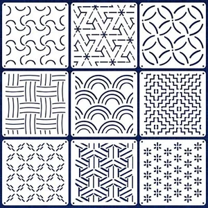 9 Pcs Sashiko Pattern Templates 5.1 X 5.1 Inch Plastic Stencils for Embroidery - Picture 1 of 3