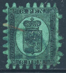 FINLANDIA 1866 8p nero pallido su carta blu-verde roulette 8 tipo iii SG 46 FU - Foto 1 di 2