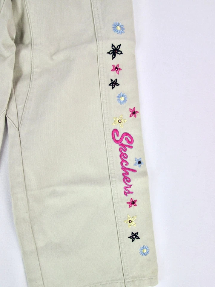 Pantalones cargo vintage Y2K Skechers niñas talla 6 caqui cinturón floral bordado nuevos Foto 1 de 4