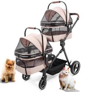 Foldable Double Pet Stroller for 2 Small Medium Cats Dogs, Lightweight Single an - Picture 1 of 6