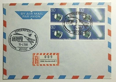 1986 Registered Airmail FDC Germany Haley's Comet Space Satellite Blk/4 SC #1456 - Image 1 of 2