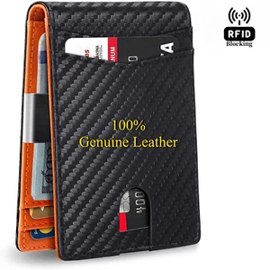 Men Genuine Leather RFID Blocking Card Holder Wallet with Money Clip for Men - Picture 1 of 25