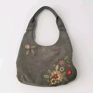 Bolso Cartera de Hombro Oliva Gamuza Cepillada Sensación Asa Única con Apliques Florales - Imagen 1 de 7