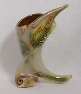 Hull Art Pottery Parchment & Pine Cornucopia Vase S-2-R (8" Tall) - Picture 1 of 10