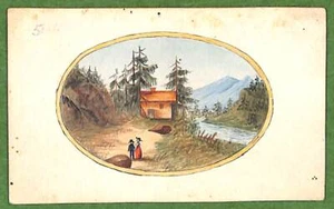 Miniatur um 1800 Aquarell Berglandschaft mit 2 Figuren - Bild 1 von 2