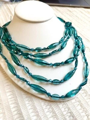 Beautiful Talbots Teal Blue Multi Strand Plastic Tube Bead Necklace - Image 1 of 4