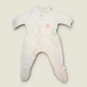 Vintage Cream Pink Candee Cane Quilted One Piece Outfit Baby Girl Size 0-18 lbs - Picture 1 of 4
