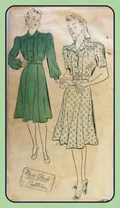 VESTIDO Misses 6 Gored Patrón 2 Mangas Hasta la Rodilla Talla 14 Nueva York 1561 De Colección Años 40 - Imagen 1 de 4
