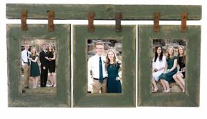 Wood Picture Frame 3 Set Collage Green Photo Barn Wall Display Hanging Rustic