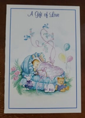 Linda Nueva Tarjeta de Felicitación para Bebé, Lindo Bebé en Cuna, Inspiraciones Cristianas Foto 1 de 3