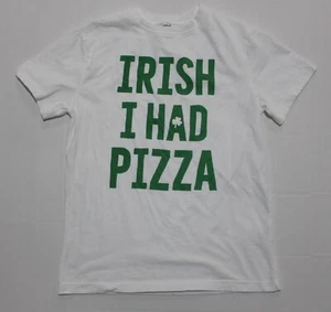 Boys CRAZY 8 White T Shirt SIZE XL Large 14 Short Sleeve IRISH I HAD A PIZZA - Picture 1 of 1