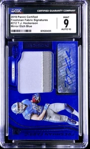 2019 Certified Freshman Fabric Mirror Blue Etch T.J. Hockenson /20 CGC 9 MINT - Picture 1 of 4