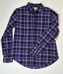 St Johns Bay Womens Misses Small Purple Black White Plaid Long Sleeve Shirt NEW - Picture 1 of 5