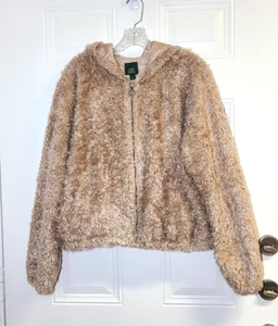 Wild Fable Jacket Teddy Bear Size L Caramel Bomber Hooded Lined Pockets Zipper - Picture 1 of 12