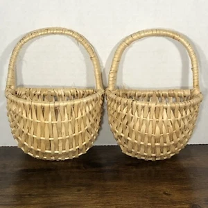 2 Basket Straw Wicker Woven with Handle Wall Mounted Hanging Basket Crafts Decor - Picture 1 of 7