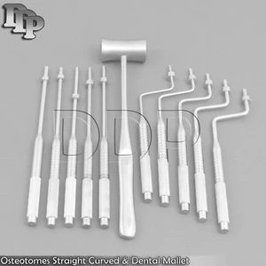11 Pcs Osteotomes Straight Curved Tip Mallet Dental Bone Spreading Instruments - Picture 1 of 3