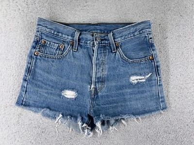 Levis Shorts Womens 25 Blue Denim Jean Cutoff Premium Big E 501 Button Fly 25x2 - Image 1 of 4