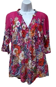 La Cera Cotton Garden Floral Pin Tuck Tunika Top mit Taschen Gr. S - Bild 1 von 10