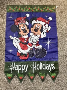 DISNEY Mickey & Minnie Santa Hat Happy Holidays Christmas Garden Flag 26”x40” - Picture 1 of 8