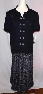 Novo com etiquetas Leslie Fay Vestidos 2 Peças Conjunto Jaqueta Saia Azul Marinho Branco Tamanho 16 Lavável Novo na caixa - Imagem 1 de 4