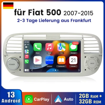 Apple Carplay für Fiat 500 2007-15 Autoradio Stereo Android 14.0 GPS WIFI RDS BT - Bild 1 von 4