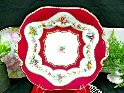 Plato de pastel RIDGWAY de porcelana inglesa 1850 con plato floral de rosas pintadas  Foto 1 de 4