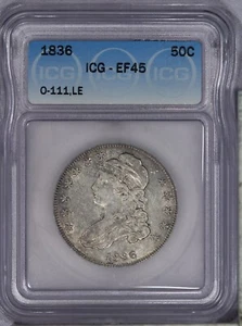 1836 Capped Bust Half Dollar 50c ICG EF45 XF45 O-111 - R-4 Variety! - Picture 1 of 4